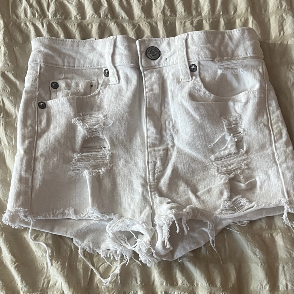 White Distressed Denim Shorts